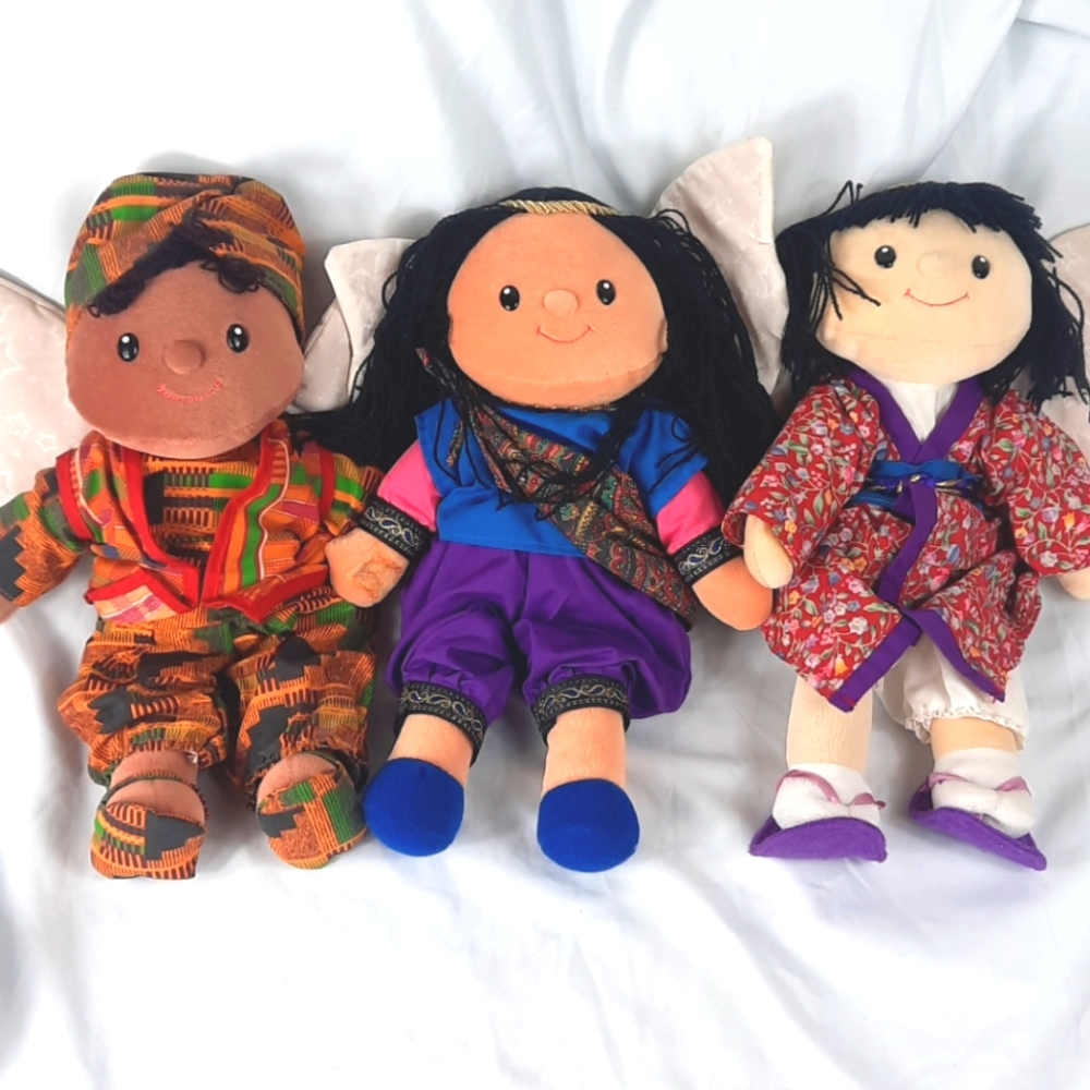 Gibson Angels Around The World Plush Dolls Japan India Africa 13" Bundle of 3